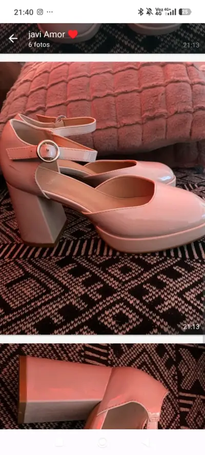 Zapatos de tacón alto color crema con correa - miniatura 3