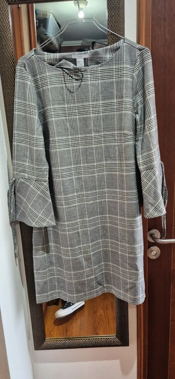 Vestido a cuadros gris H&M talla 38 - 5