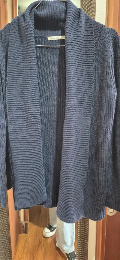 Cárdigan de punto azul oscuro para mujer - miniatura 2