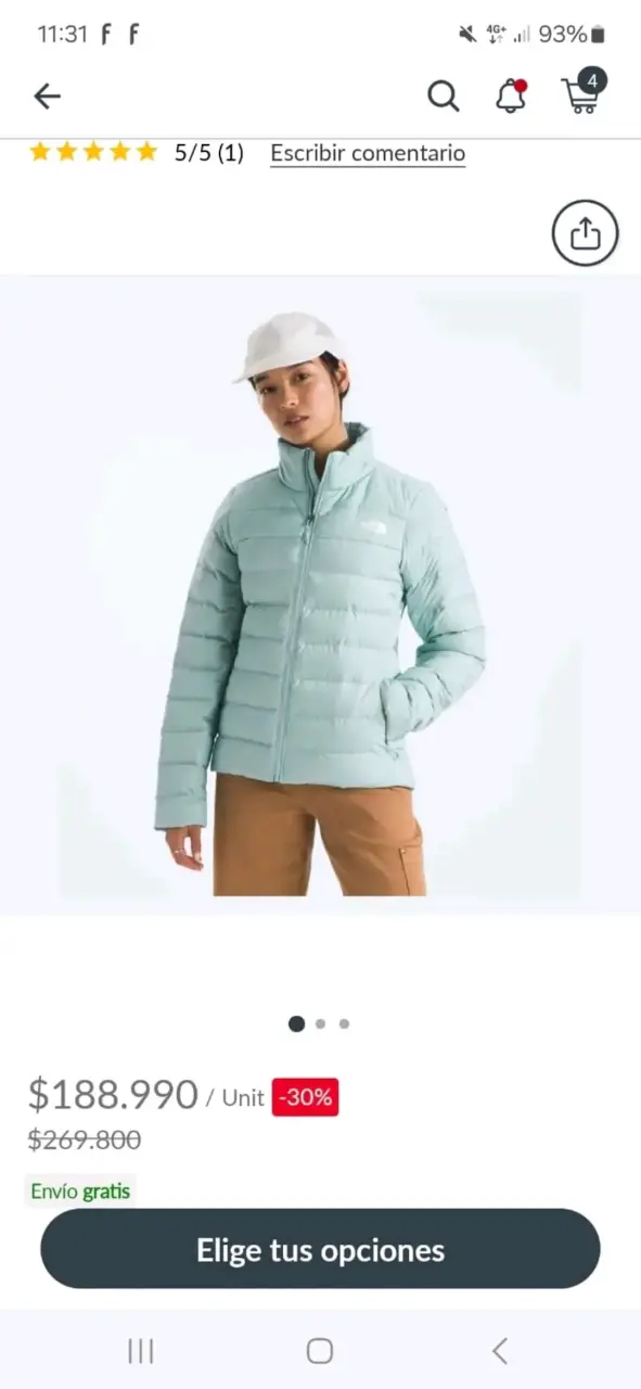 Chaqueta acolchada para mujer color celeste