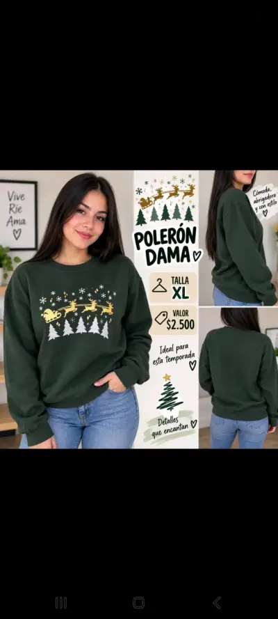 Polerón verde para dama con diseño navideño - miniatura 2