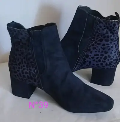 Botines de cuero beige talla 39 con tacón alto - miniatura 1