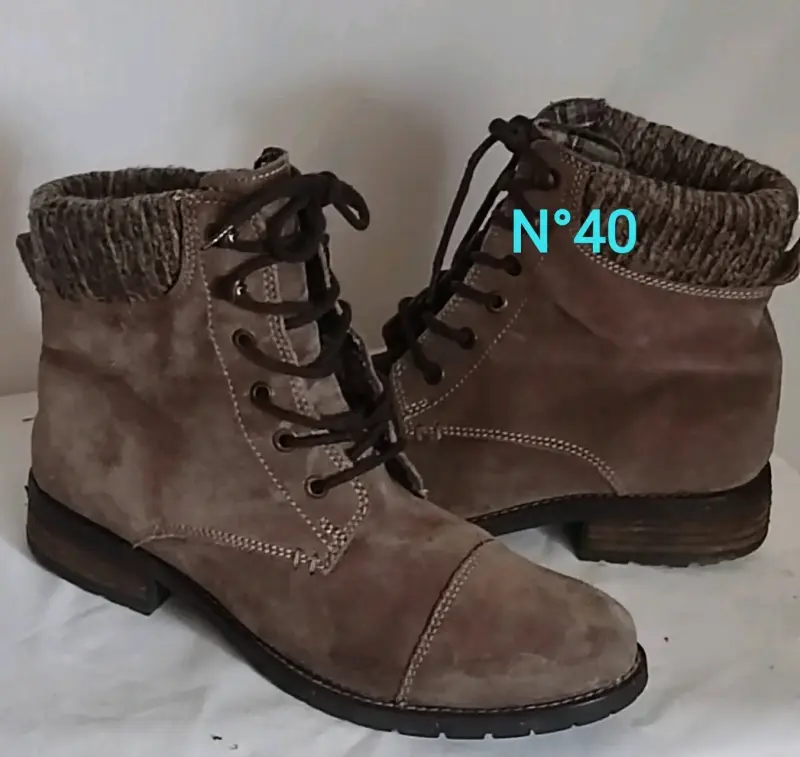 Botines de cuero beige talla 39 con tacón alto - 4