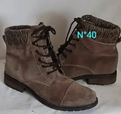 Botines de cuero beige talla 39 con tacón alto - miniatura 4