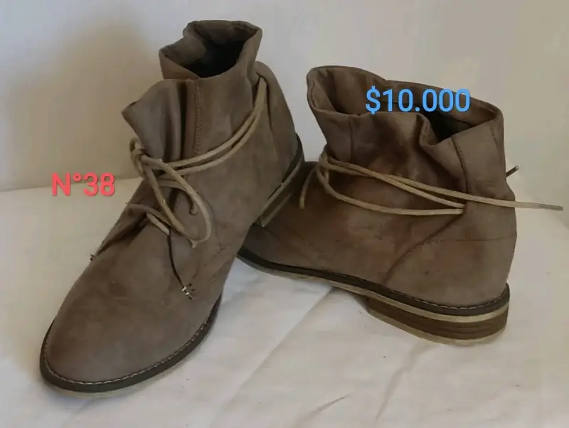 Botines de cuero beige talla 39 con tacón alto - 6
