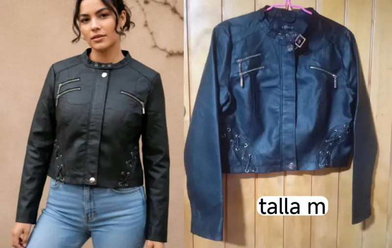 Chaqueta de ecocuero negra para mujer talla M