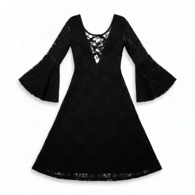 Vestido Encaje Talla M negro mangas acampanadas - miniatura 1