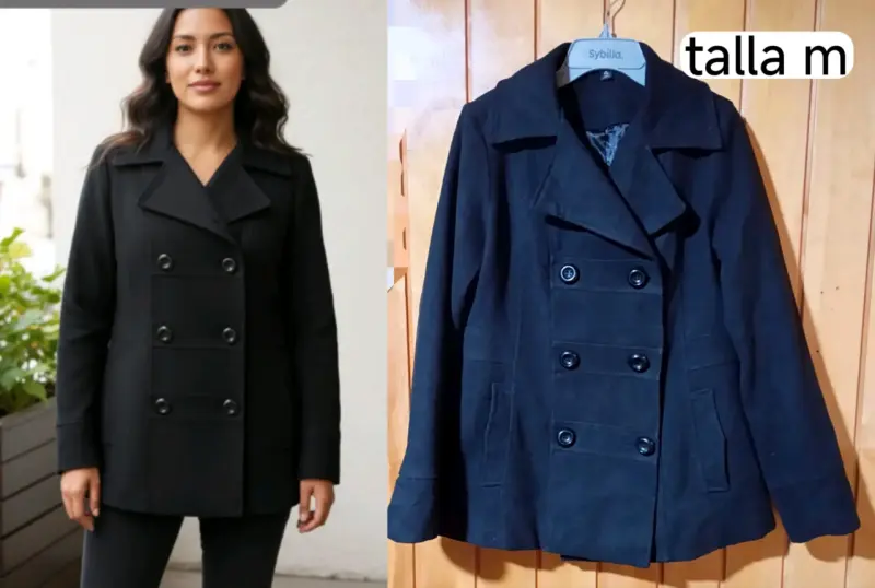 Abrigo negro mujer talla M con doble botonadura