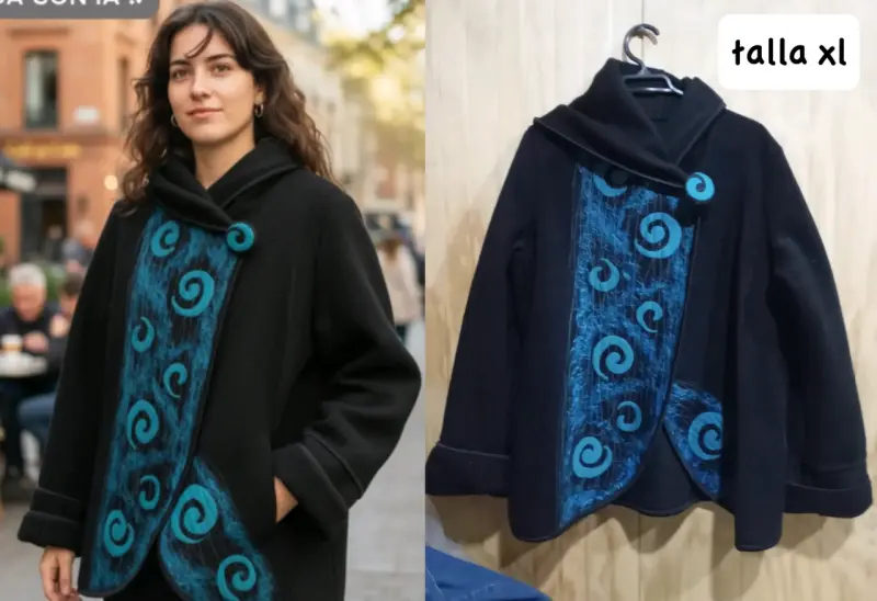Abrigo negro con diseño azul talla XL
