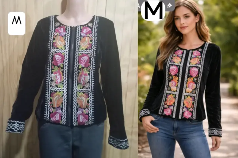 Blazer bordado  negro con flores