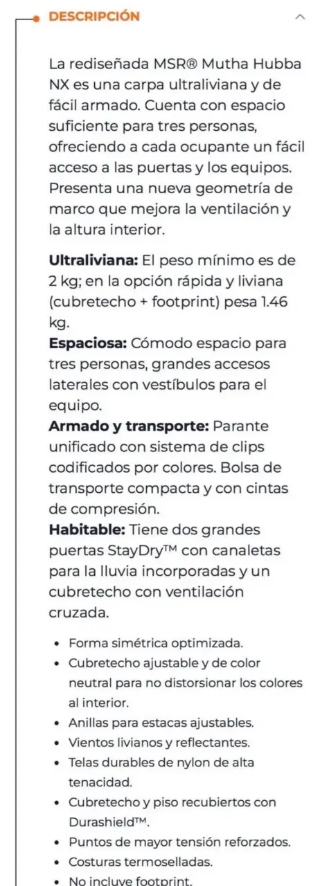 Carpa MSR Mutha Hubba NX para 3 personas - 2