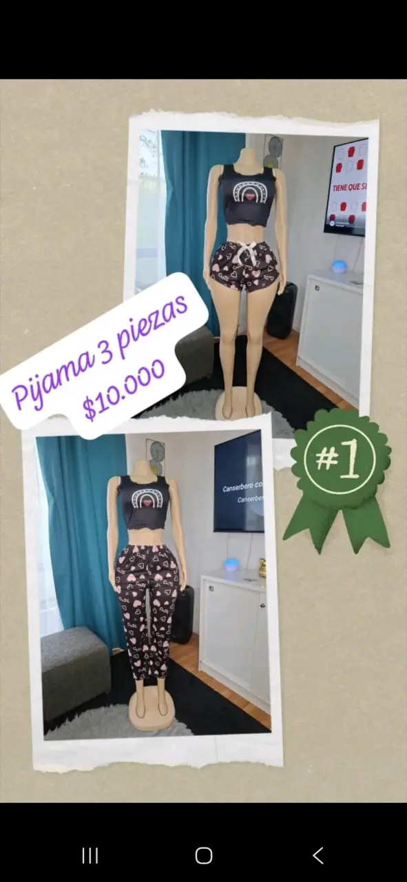 Pijama de Mujer 3 Piezas Estampado - 3
