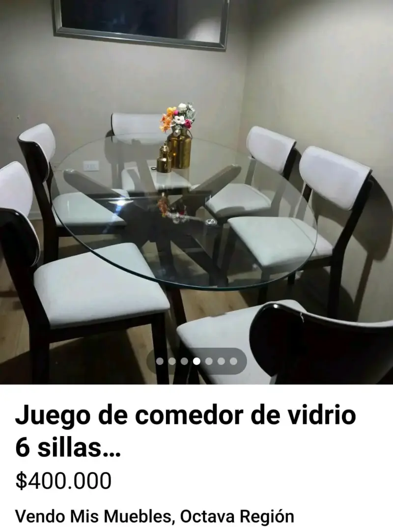 Juego de comedor de vidrio con 6 sillas - 1