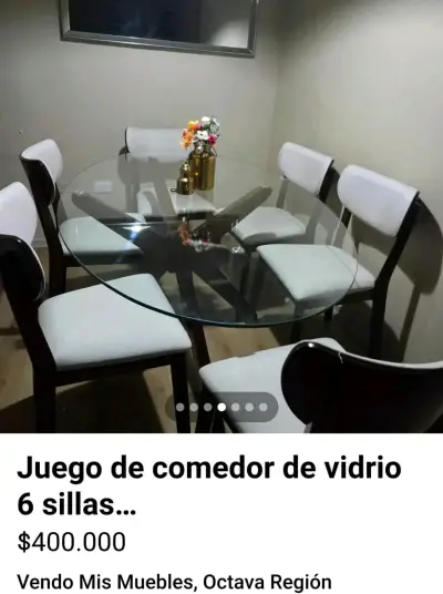 Juego de comedor de vidrio con 6 sillas - miniatura 1