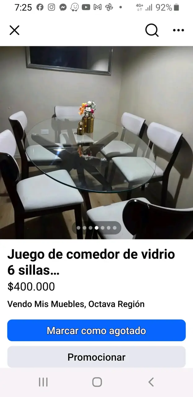 Juego de comedor de vidrio con 6 sillas - 2