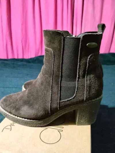 Botines de gamuza marrón con tacón para mujer - miniatura 2