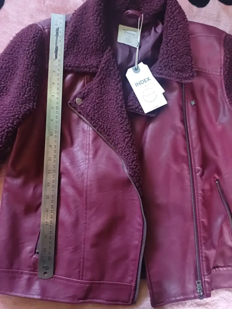 Chaqueta de cuero burdeos con forro de lana Index - 2