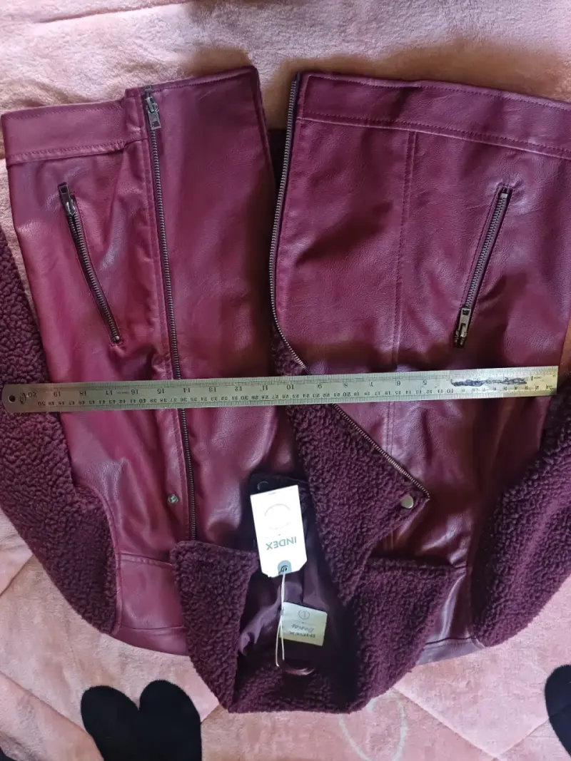 Chaqueta de cuero burdeos con forro de lana Index - 3