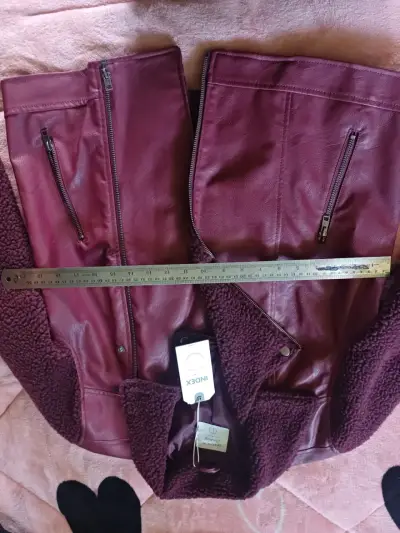 Chaqueta de cuero burdeos con forro de lana Index - miniatura 3