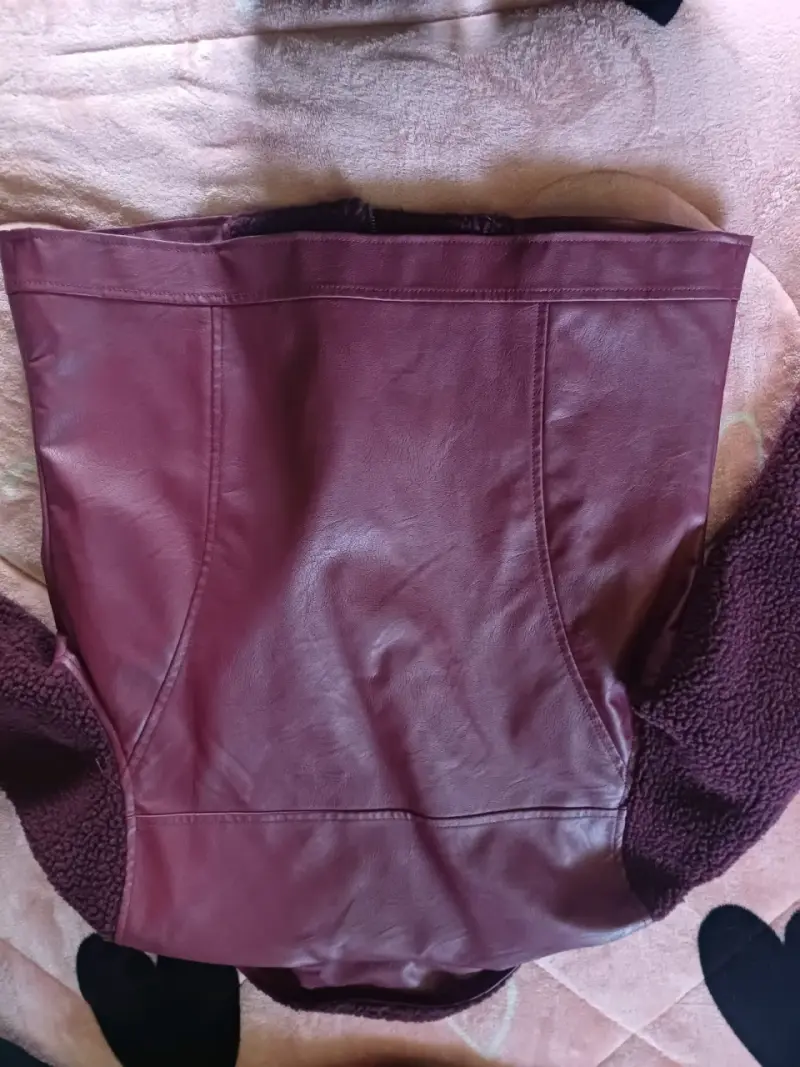 Chaqueta de cuero burdeos con forro de lana Index - 4