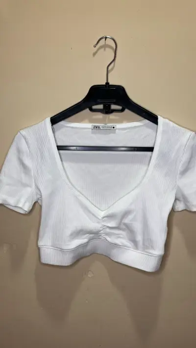 Top corto blanco Zara de algodón - miniatura 1