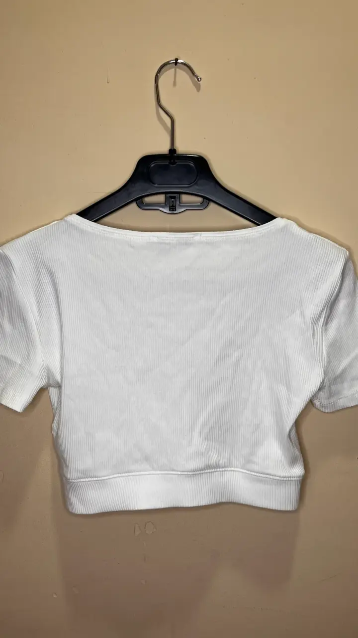 Top corto blanco Zara de algodón - 3