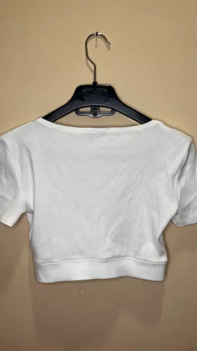 Top corto blanco Zara de algodón - miniatura 3
