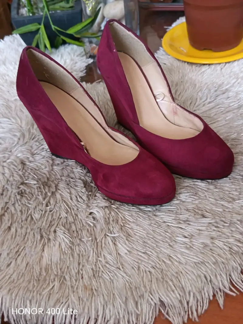 Zapatos de cuña burdeos para mujer - 3