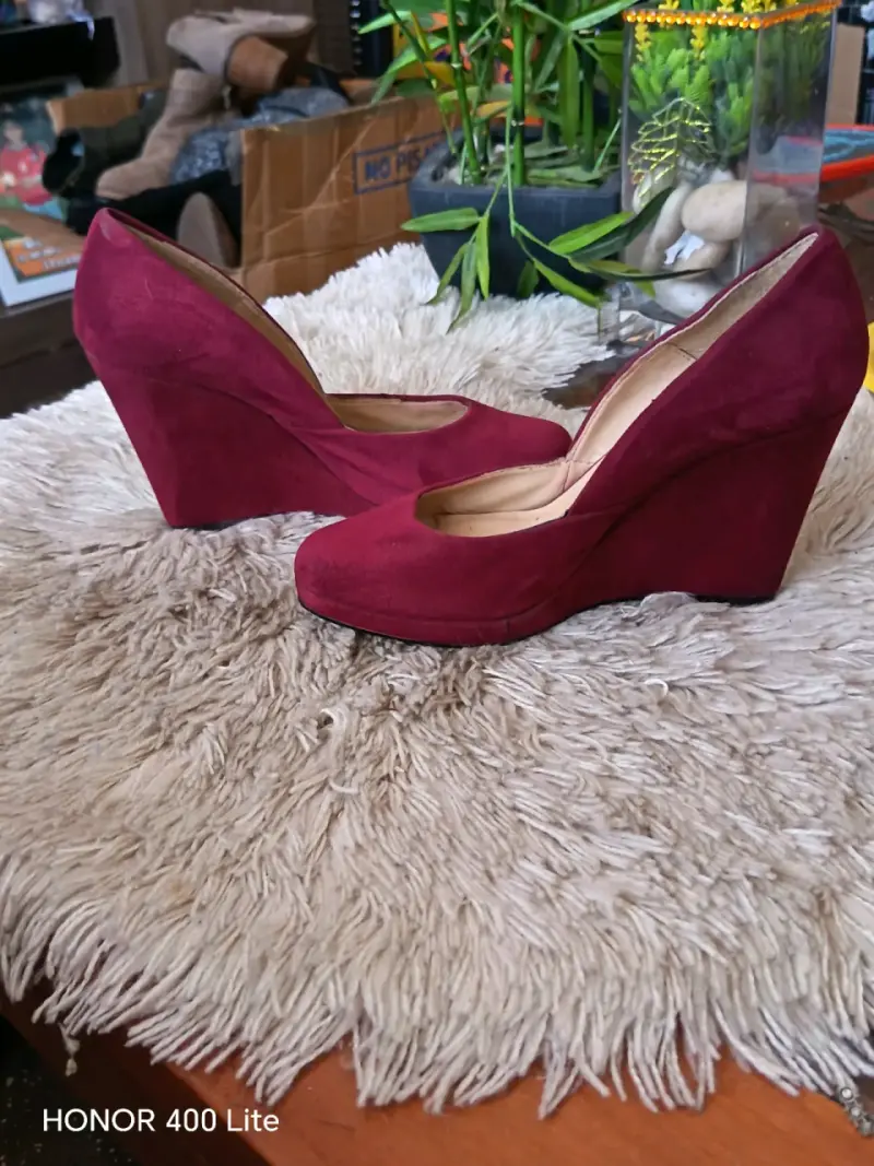 Zapatos de cuña burdeos para mujer - 4