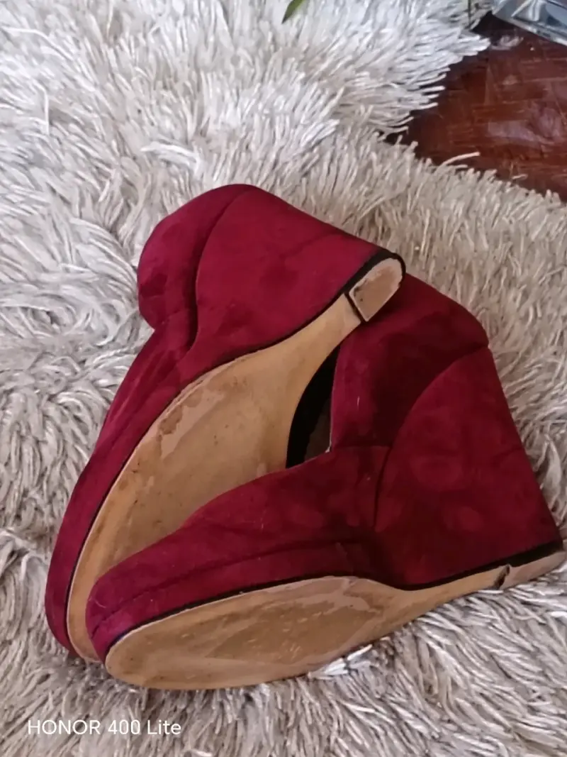 Zapatos de cuña burdeos para mujer - 5
