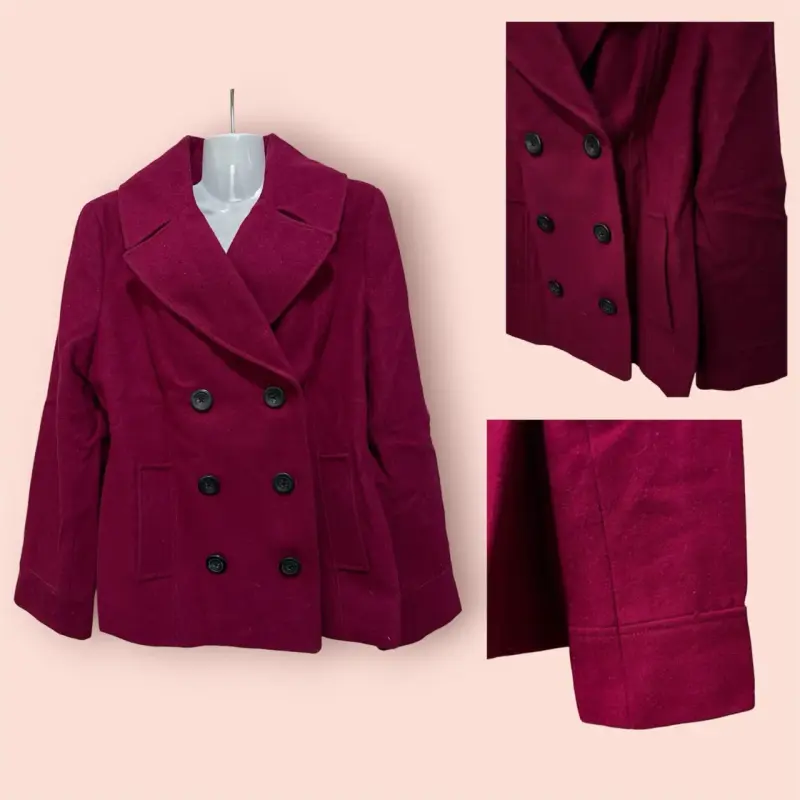 Abrigo de lana rojo para mujer - 5