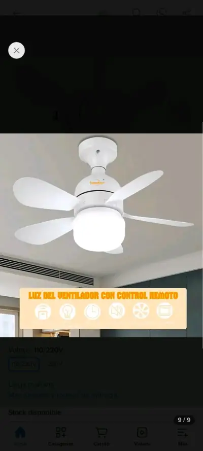 Ventilador de techo con luz y control remoto - miniatura 1