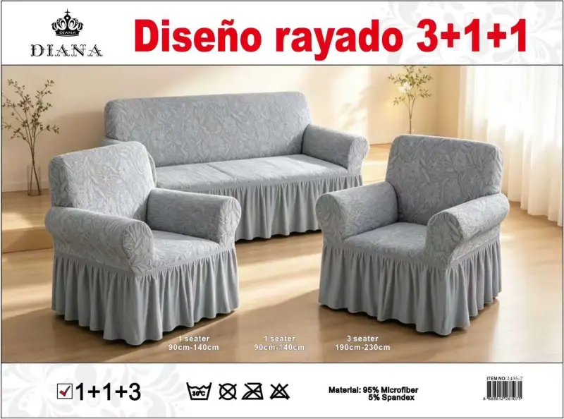 Fundas para sofá diseño rayado 3+1+1 Diana - 1