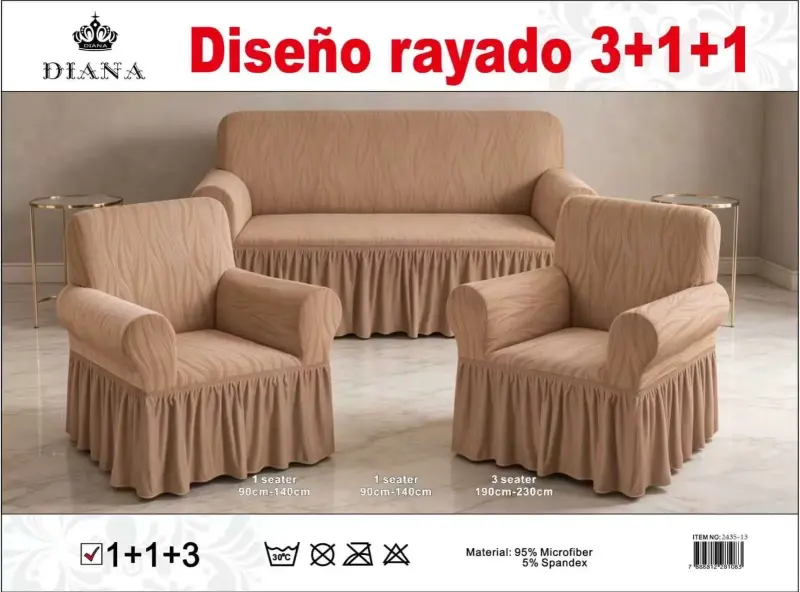 Fundas para sofá diseño rayado 3+1+1 Diana - 2