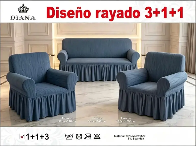 Fundas para sofá diseño rayado 3+1+1 Diana - 3