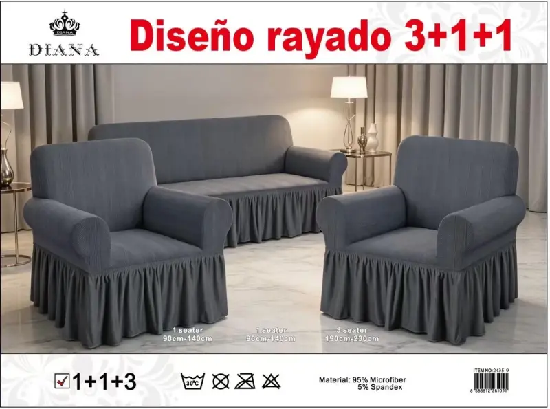 Fundas para sofá diseño rayado 3+1+1 Diana - 4