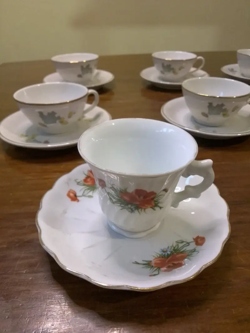 Juego de Tazas de Porcelana con Flores - 2