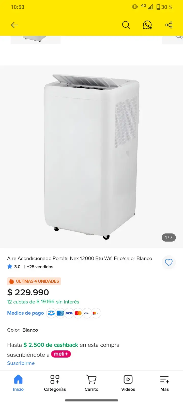 Aire Acondicionado Portátil Nex 12000 BTU Blanco - 4