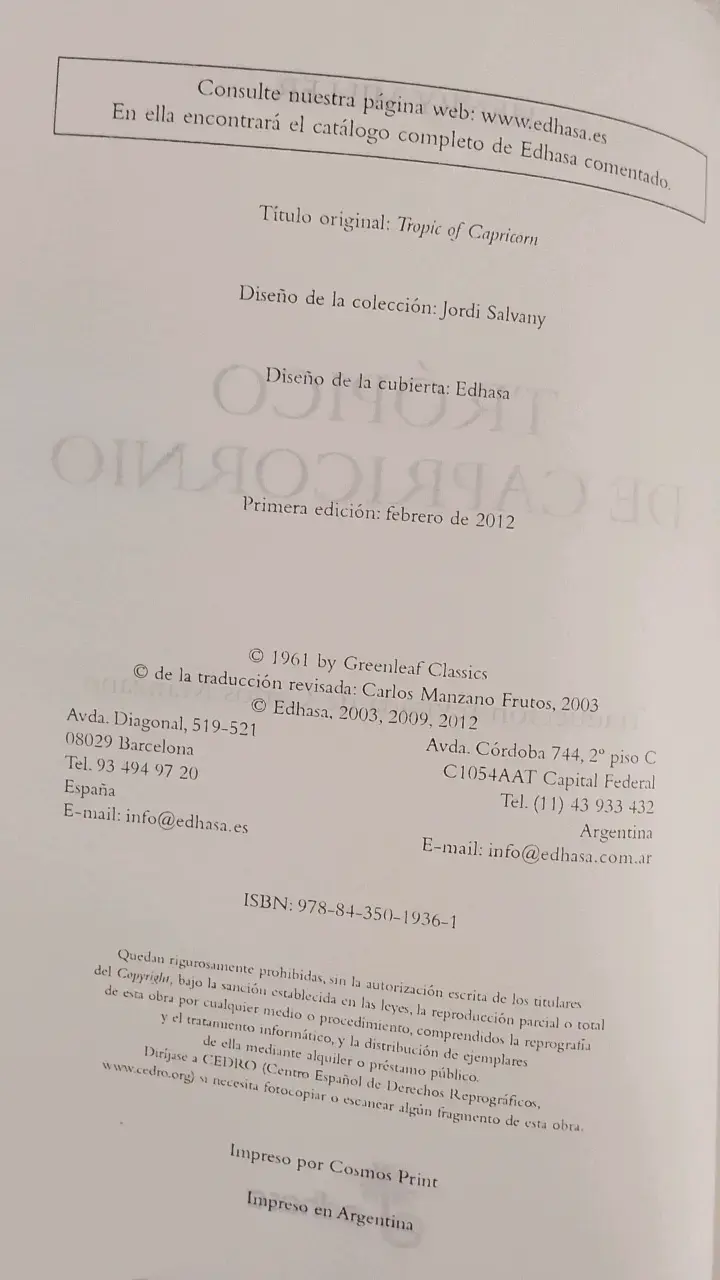 Libro Trópico de Capricornio de Henry Miller - 2