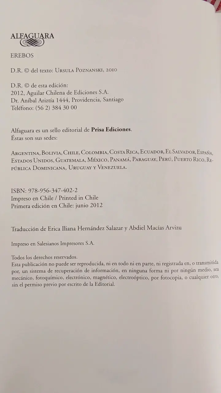 Libro Erebos de U. Poznanski en buen estado - 2