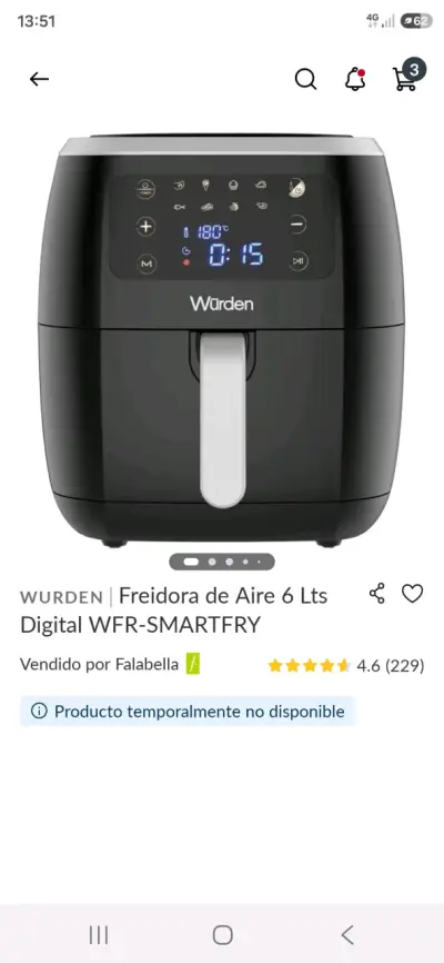 Freidora de Aire Wurden 6L Digital - miniatura 2