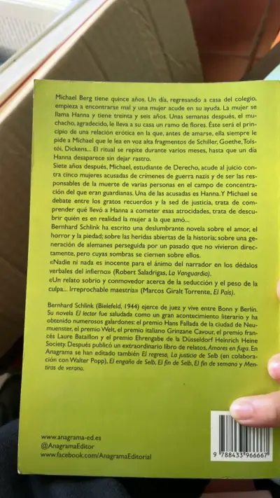 Libro 'El Lector' de Bernhard Schlink - miniatura 2