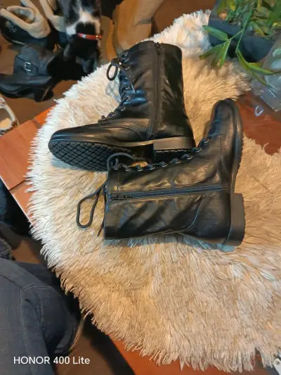 Botas de cuero  sintético negro con cordones - miniatura 4