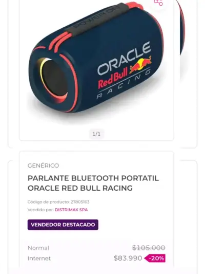 Parlante Bluetooth Portátil Oracle Red Bull Racing - miniatura 1
