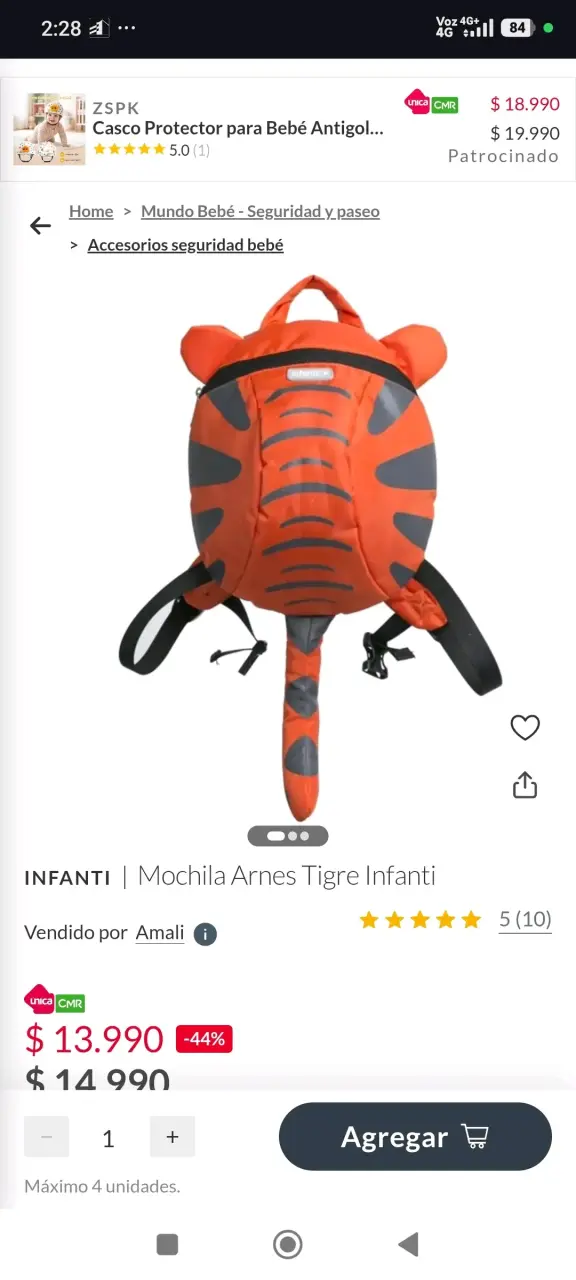 Mochila arnés infantil tigre Infanti