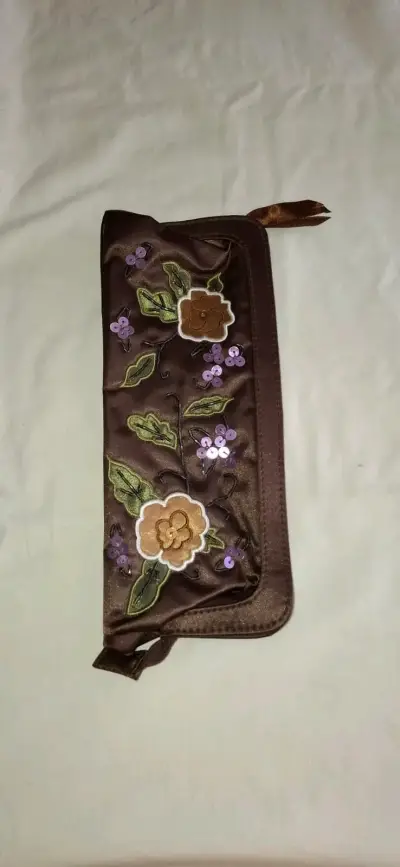 Bolso de fiesta bordado floral marrón - miniatura 1