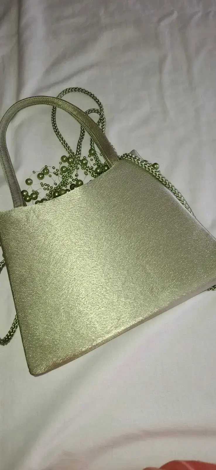 Cartera de Mano verde lima con Perlas Decorativas - 2