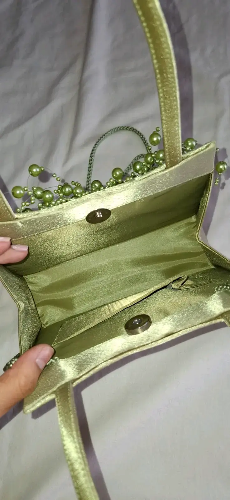 Cartera de Mano verde lima con Perlas Decorativas - 3