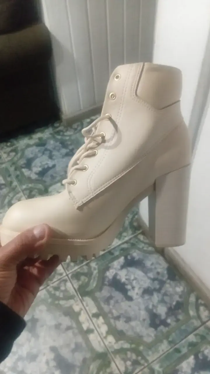 Botines de tacón beige para mujer talla 36 - 5