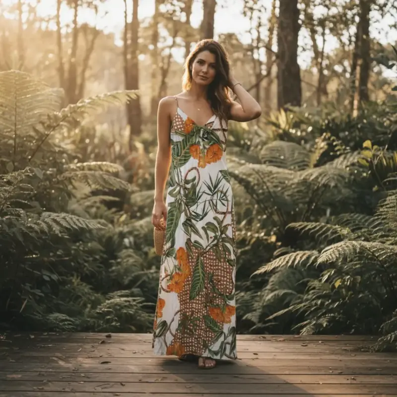 Vestido Maxi Estampado Tropical Thais Talla L - 4